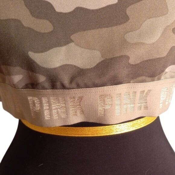 Pink Victorias Secret L Bra Camouflage Print Sports Elastic Band Stretch - Picture 2 of 8